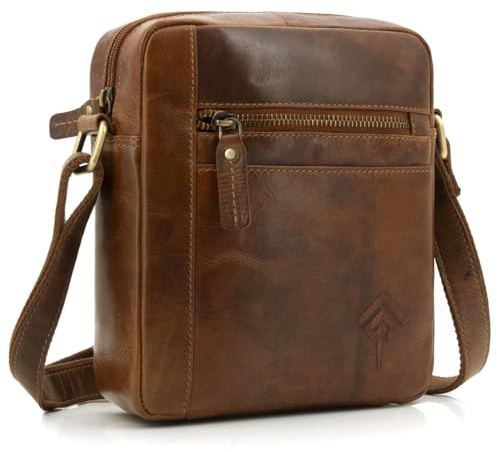 ekavale Echtleder-Umhängetasche für Herren - Vintage Schultertasche für Männer, ideal für Arbeit, Reisen oder als Geschenk - Messenger Bag für Business und Freizeit in kompakter Größe (Camel Apron)
