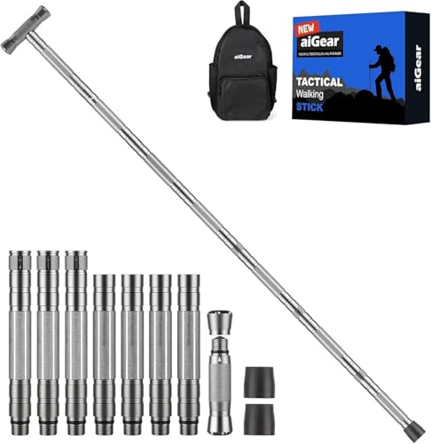 aiGear Bastone Tattico/Bastoncini Trekking | Utensili per L'esterno Accessori | 5/6/7/8 Tubi | CNC Lavorato in Alluminio Canna Tattica | per Campeggio Alpinismo Backpacking