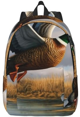 KCGSDEGV Bedruckter Reise-Laptop-Rucksack, Motiv: Jagd, fliegende wilde Enten am See, Segeltuch, Laptop-Tagesrucksack, leicht, Schulrucksack, Business-Rucksack, Taschen für Männer und Frauen, Schwarz