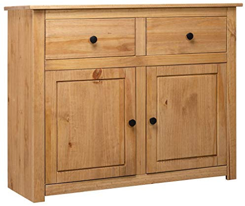 Sideboard aus massivem Kiefernholz, 93 x 40 x 80 cm, Panama-Serie, geräumiger Wohnzimmerschrank für Küche und Esszimmer, elegantes Buffet und Beistellschrank für Flur, hochwertige Möbel für Wohnkultur