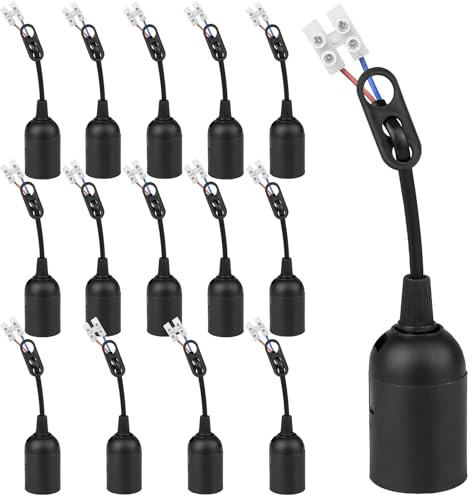 15 Stück E27 Ersatzfassung, GOMETY E27 Lampenfassung 4A 250V max. 60W Baufassung Renovierungsfassung mit Kaabel, Schwarz Baustellenfassung für Baulampen Deckenlampe Baulampen