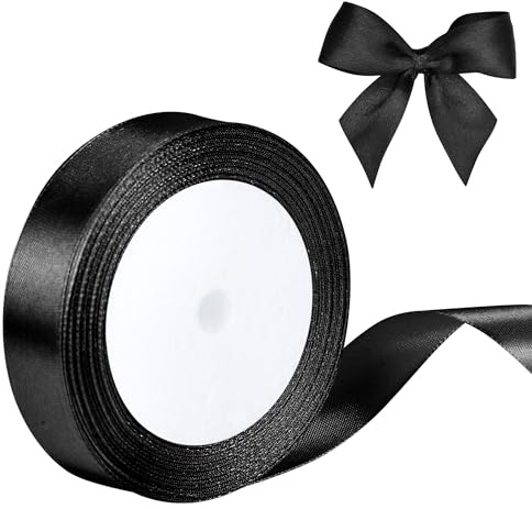 22 Meters Satinband Schwarz 20mm Breit, Dekoration Präsent Geschenkband Breit Schleifenband, Schwarz Dekoband, Stoffband für Hochzeit, Geburtstag Geschenke Der Valentinstag Verpackung von Geschenken