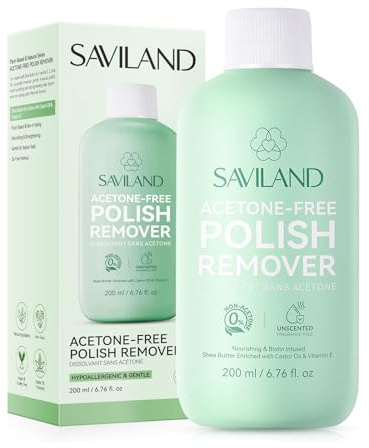 SAVILAND Nagellackentferner Acetonfrei Extra Sanfter Reich An Ricinusöl Vitamin E Schnell Arbeitend Nagellackentfernung Stärkend & nährend für die Nägel Ideal für empfindliche Nägel 200ml