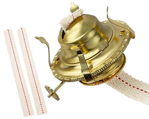 #2 Kerosene Lamp Burner / Brass Plated Burner /Paraffin Lamp, Lamp Replacement Parts / Oil Lamp Chimney Holder for Antique Hurricane Lamps with 3 Pcs Wicks (Gold)