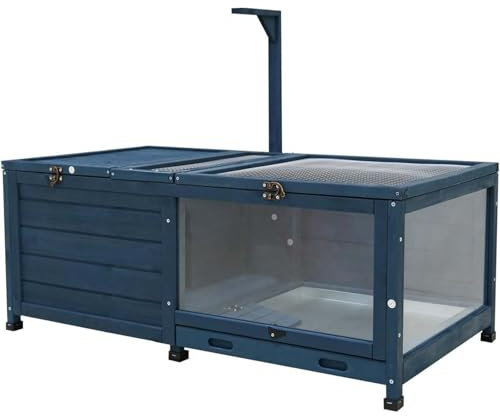 SHAIRMB Maison en Bois pour Habitat De Tortue, Cage pour Reptiles D'IntéRieur/ExtéRieur avec Plateau éTanche Amovible, Maison en Bois pour Tortue, pour Petits Animaux,Bleu