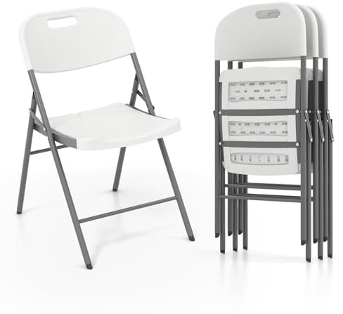 GOPLUS Klappstühle 4er Set, Stühle klappbar aus Kunststoff bis 160kg belastbar, Gästestühle platzsparend für Hochzeit Meetings Party, Balkon Garten Esszimmer Büro, Weiß