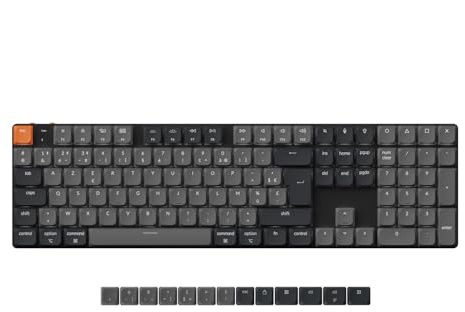 Keychron K5 QMK Clavier de Jeu Mécanique sans Fil Ultra-Fin, 104 Touches Programmerbar, Commutateurs Marron, Rétroéclairage LED Blanc, Bluetooth 5.2 pour Mac/Windows/Linux, Disposition FR- Version 2