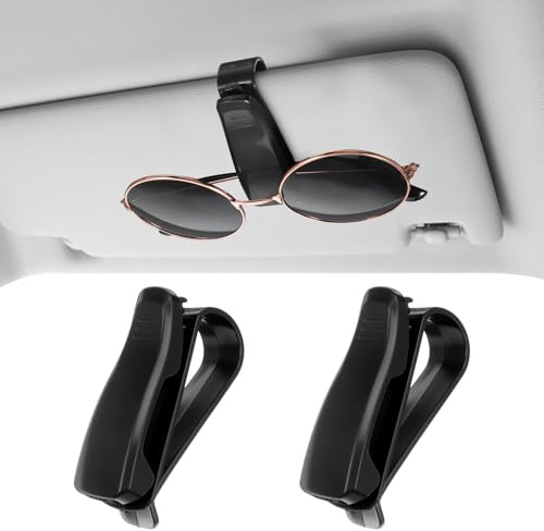 Mabor 2 Stück Brillenhalter für Auto, Sonnenbrillenhalter Auto Sonnenblende mit Schwammpolster Innenfutter für Die Meisten Brillen (Schwarz)