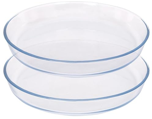 Argon Tableware Plats à Four Ronds en Verre - 32cm x 32cm - 2x Grand Profond Pâtisserie Casserole Lasagne Grillage Rôtissoire Plateau de Cuisson Bol | Compatible Micro-ondes et Congélateur