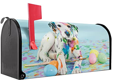 banjado® Amerikanischer Briefkasten - US Mailbox/Letterbox mit Motiv Bunter Dalmatiner 51x22x17cm - Postkasten Stahl aus Amerika – Briefkasten amerikanisch schwarz pulverbeschichtet