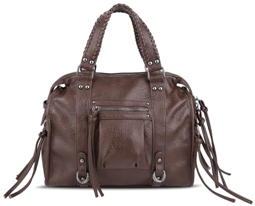 HiTotes Hobo Bag Vegan Leather Tote Bag for Women Vintage Tote Handbag Crossbody Purse with Fringe Zipper
