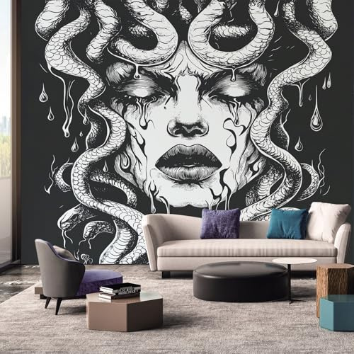 Black and White Medusa Wallpaper Mural, Greek Mythology Wall Mural, Non-woven Print Photo Wallpaper for Bedroom Living Room Decor 150x105 cm UOp67