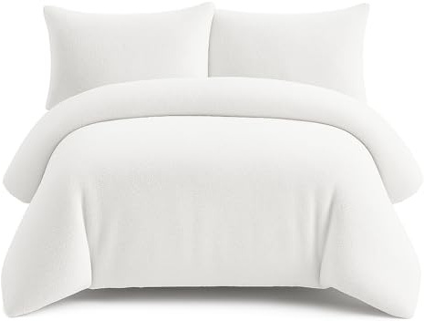 Bella Nights Teddy Bear Fleece Duvet Cover Set – Thermal Warm & Cosy Soft Fur Bedding with Pillowcases – Winter Duvet Set (White, Double)