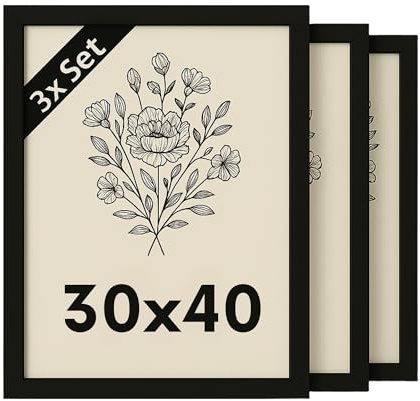 INNOVAHOME 3er-Set Bilderrahmen 30x40 Schwarz Echtholz mit Bruchsicherem Acrylglas für Hoch- und Querformat, Rahmen 30x40 im Skandinavischen Design