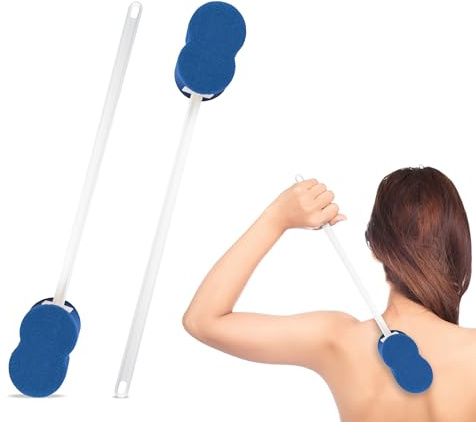 Rehabilitation Advantage Spugna da bagno a manico lungo, confezione da 2, manico extra lungo da 45,7 cm, con morbida spugna a clessidra blu (11,4 x 5,1 cm), aiuto per l'igiene personale e la mobilità