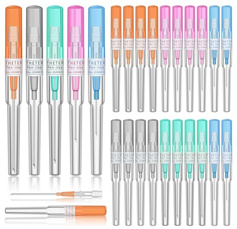 ATOMUS Kateter Piercing Needles 50pcs 14G-22G Varje 10pcs Öron, Näsa, Magen, Läpp Piercing Rostfritt Stål Individuellt Packade Kroppspiercing Verktyg