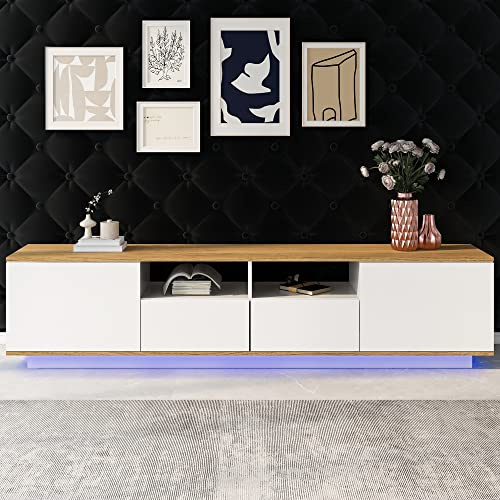 FammyLoft 180cm TV Lowboard Weiss mit Zwei Schubladen, Modern TV Board für 80-Zoll-Fernseher, TV Schrank Wohnzimmer mit Zwei Schränken, Fernsehschrankür Schlaf- und Wohnzimmerschrank, Weiß