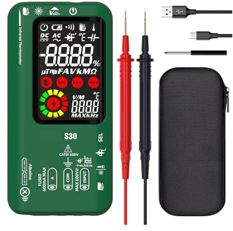RFGTHY S30 USB Charge LCD Color Screen Digital Multimeter Infrared Thermometer True RMS 15V Diode AC DC Voltage Current Tester Easy To Use(Green S30)