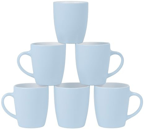 DIVCHI Coffee Mugs Set of 6 Stoneware 360ml Cups with Handle Dishwasher & Microwave Safe Mug Sets Wide Tea Coffee and Hot Chocolate Cup (Blue)
