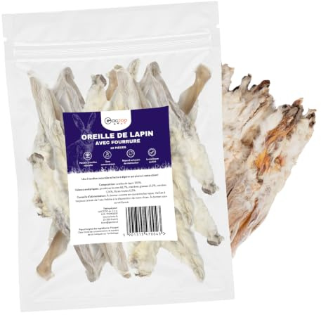 Gaczoo Kaninchenohren mit Fell für Hunde - Hundeleckerli Getrocknet für große & kleine Hunde - 100% ohne Zusätze, Hypoallergen- Langer Kauspaß - Zahnpflege und Kautrieb - 10 Stück