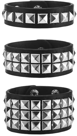 GTYHH 3 Piezas De Pulseras De Cuero con Remaches Negros, Accesorios De Personalidad Punk, Pulseras Ajustables, Accesorios Combinables De Moda para Hombres Y Mujeres