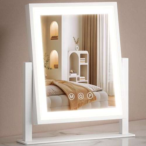 PUKANIUM Vanity Mirror with Light, Hollywood Mirror with Light, LED Makeup Mirror, 3 Colors Modes,Smart Touch Control, White