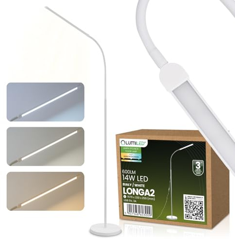 Lumiled LED Stehlampe Weiß 14W CCT 3000K/4500K/6000K dimmbar höhenverstellbar moderne Leselampe Bodenlampe mit USB Kabel und Adapter für Wohnzimmer Schlafzimmer Büro Leseleuchte