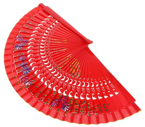 Artibetter Vintage Wooden Hand Fan Folding Floral Design Handheld Fan for Festival Party Dancing Performance Prop