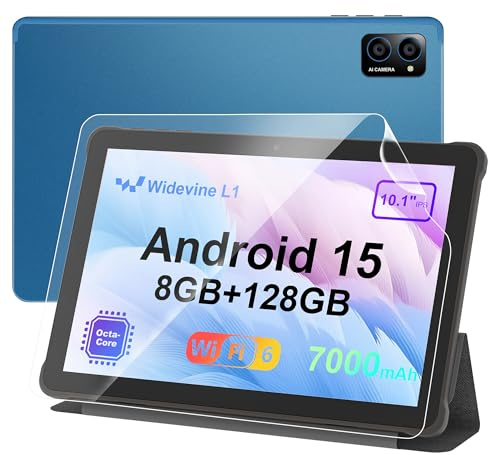 AWOW Tablet 10 Zoll Android 15: 2026 Neueste 7000mAh Octa-Core 8GB RAM+128GB 1TB TF Tablet PC mit WiFi 6 2.4G/5G Bluetooth 5.0 1280 * 800 FHD GMS Dual Kamera mit Hülle und Schutzfolie