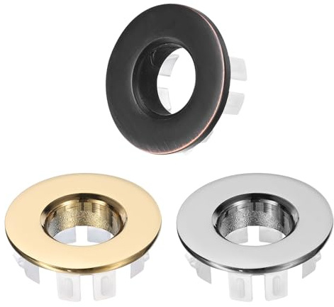 QUARKZMAN 3pcs Ensemble De Bague D'évier, Garniture De Lavabo De Salle De Bain Cuisine Anneau Ronde En Laiton Pour Trou Couverture D'insertion De Drain (Ton Argenté, Noir Brossé, Ton Or)