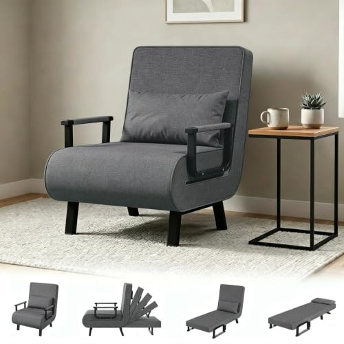 JMGJOY Schlafsessel 3 in 1 Schlafsofa mit Bettfunktion Schlafsofa Gästebettfür Verstellbarer Rückenlehne Metallrahmen Leinen für Wohnzimmer Kleine Räume Schlafzimmer Balkon (Grey, 1)