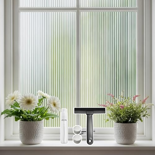 DIFIT Fensterfolie Streifen, Vertikal Sichtschutzfolie Fenster, 30x150cm | Riffelglas-Effekt, Dekorative Teiltransparente Glasfolie, Statische Haftung, Anti UV, Wiederverwendbar, für Zuhause und Büro
