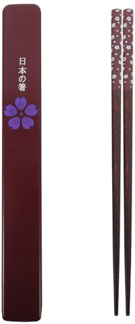 UKCOCO Palillos Chinos Reutilizables de Madera Rojos con Diseño de Flor de Cerezo, Juego Compacto para Cena Doméstica, con Caja Decorativa para Obsequio y Uso en Hogar y Restaurante