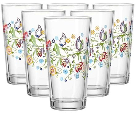Ritzenhoff & Breker Shanti Tinkgläser 6er Set, 380 ml, Konische Wassergläser mit Paisley-Blüten-Dekor, 8 × 8 × 15 cm, Spülmaschinengeeignet, Bunt