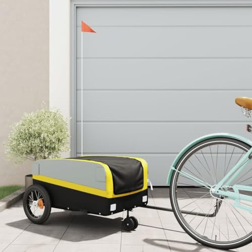 Nqyjm Rimorchio per bicicletta nero e giallo 30 kg ferro per shopping escursioni 122 x 53 x 53 cm
