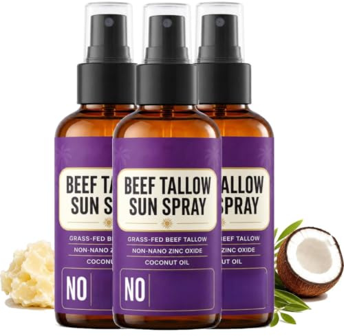 Velkoo Beef Tallow Mineral Sun Spray, Velkoo Mineral Sun Spray (3PC) | Beef Tallow Sunscreen, Sun Protection, Spray Application, Deep Hydration & Non-Greasy Mineral Formula for Men & Women