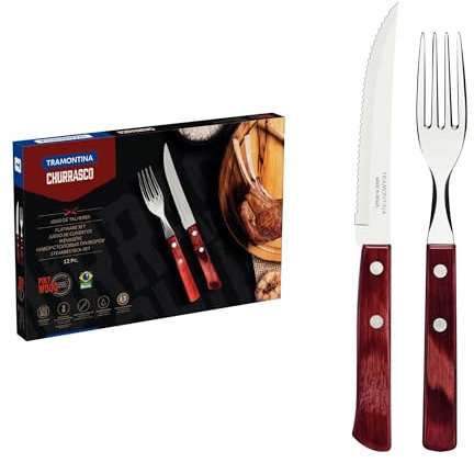 Tramontina 21199/703 Coffret de 12 couverts à steak avec manches rouges à 2 rivets