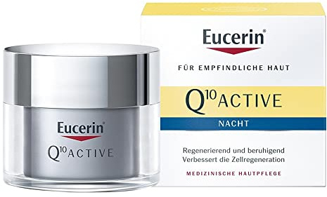 Eucerin Q10 Active Nachtpflege 50 ml, Gesichtscreme regeneriert die Haut im Schlaf, feuchtigkeitsspendende Nachtcreme mit Coenzym Q10 und Sheabutter beruhigt empfindliche Haut