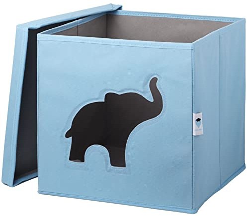 LOVE IT STORE IT Aufbewahrungsbox mit Deckel - Kallax Einsatz aus Stoff - Verstärkt mit Karton - Quadratisch - Hellblau mit Elefant - 30x30x30 cm