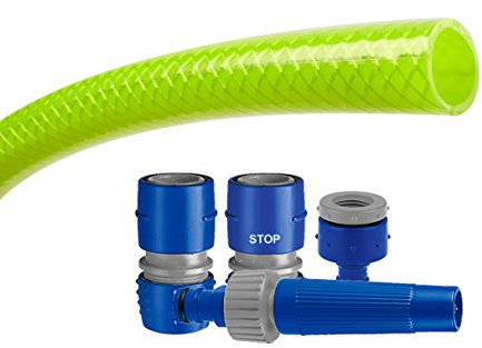 TATAY Kit Manguera de jardin Green Line 10 metros Ø5/8 15mm, de 3 Capas, Hecha en España, Resistencia 21 bares y +60°/-20°, Trenzado, Libre de Cadmio y Plomo, Libre de BPA, Anti-UV, Color Verde