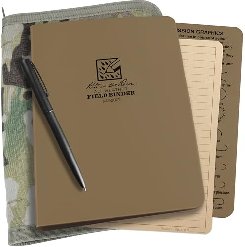 Rite in the Rain Allwetter Binder Kit: Cordura, Tan Binder, 50 Blatt Leaf (9200 m-kit) 4 5/8 x 7 1/2 MultiCam Cover/Tan Binder
