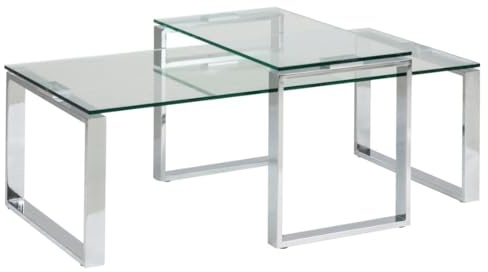 AC Design Furniture H000009514 Couchtisch Set Jannis, Klarglasplatte 10 mm, ca. 115 x 45 x 69 cm, Gestell Metall verchromt