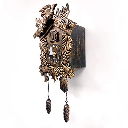 WALPLUS Brown Vintage Chiming Cuckoo Clock with Working Bird Flapping Volume Adjustable Cuckoo Clocks for Wall Battery Operated Pendulum Coco Clock Wall Decal Livingroom Office Decoration