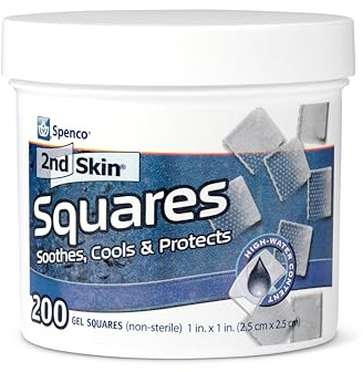 2nd Skin Dressing 1 Squares (200 Count) - Blister Pads for Feet & Body - Cool Gel Relief Patches - 95% Water Formula - Non-Stick Chafing Protection - Portable First Aid for Athletes & Hikers