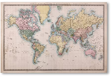Postereck - 0557 - Hochwertiges Weltkarten Poster Vintage | Weltkarte Wand mit Hauptstädten der Länder | Unterricht Klassenzimmer Schule World Map Wall | Landkarte Welt XXL | Poster - DIN A4-21,0 cm x 29,7 cm