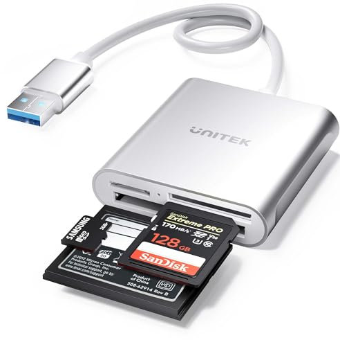USB SD Card Reader, Unitek USB 3.0 Memory Card Reader Writer Compact Flash Card Adapter for CF/SD/TF Micro SD/Micro SDHC/MD/MMC/SDHC/SDXC UHS-I Card for Windows, Mac – Aluminum [Upgrade Version]