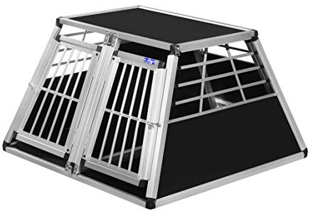 ALPUNA Transportbox N56 – Aluminium Doppelbox für Hunde 100x100x62,5cm, Auto Hundebox mit Trennwand & Notausstieg, sicherer Hundetransport im Kofferraum