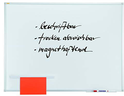 FRANKEN Whiteboard, Schreibtafel X-tra!Line, lackiert, magnetisch, beschreibbar, trocken abwischbar, mit Aluminiumrahmen, Magnettafel zur Wandbefestigung, Weiß, 60 x 45 cm, SC3112