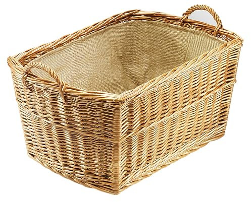 Kobolo Aufbewahrungskorb aus Weide, braun, 64x43x34 cm, robuster Korb mit Griffen und Leinenfutter, Tragekorb, Allzweckkorb, Universalkorb, dekorativ & praktisch