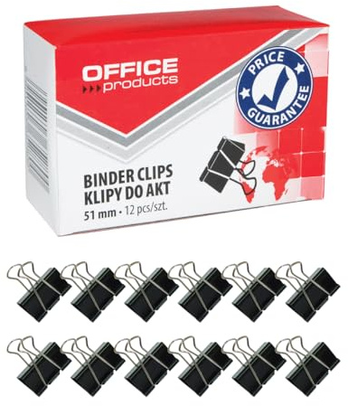 Office Products Foldback-Klammern 51mm / 12 Stück/aus Metall/Schwarz/Silber/Unempfindlich Gegen Verformung/Büroklammern Papierklammern